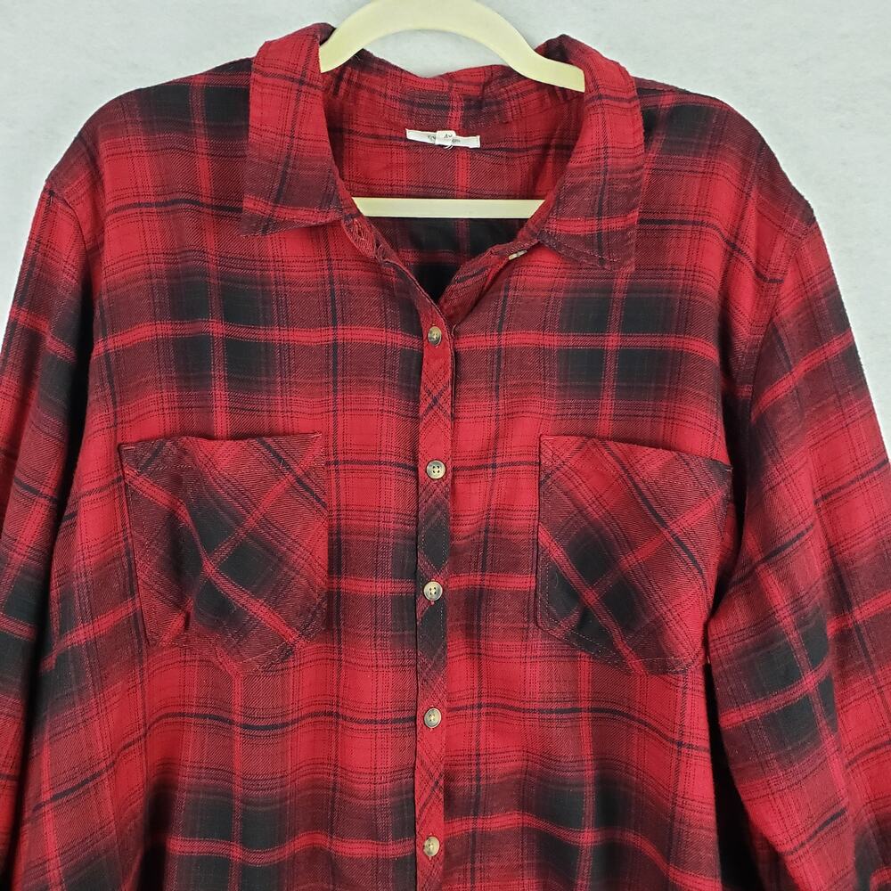 Maurices Size 4X Shacket Red Black Classic Plaid Cabincore Hipster Grunge Casual - Picture 2 of 8